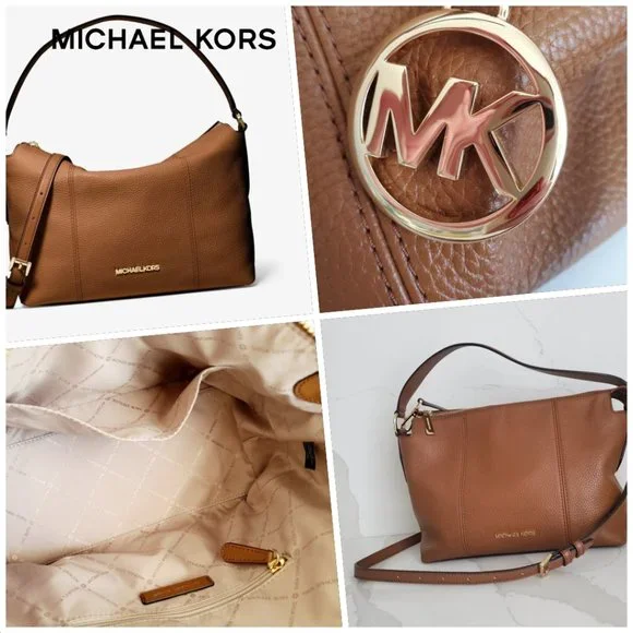 NWOT MICHAEL KORS BROOKE Satchel Handbag Tan Pebbled Leather Medium Shoulder Bag - Picture 3 of 11